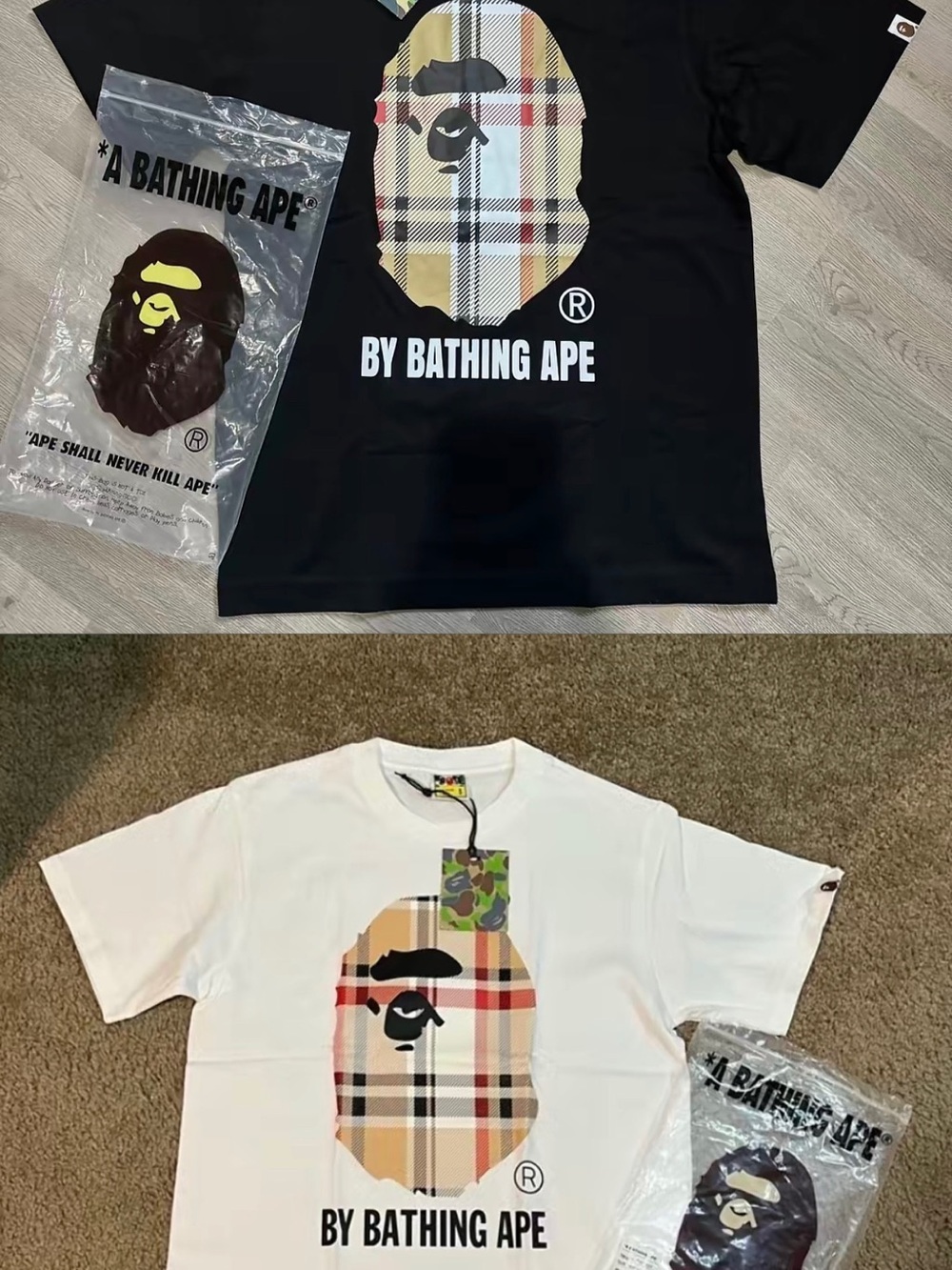 Bathing Ape Bape Burberry White or Black Tee